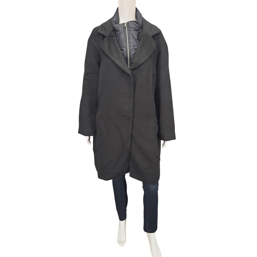 Martha Stewart Womens Snap Front Coat Removable Bib Black Large A342942
